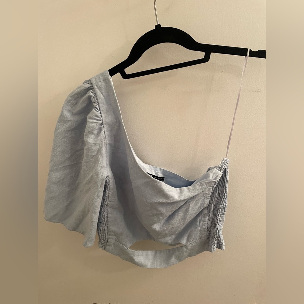 ZARA One shoulder blue crop top